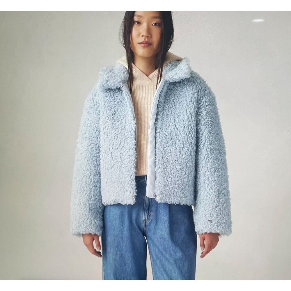 Levis Light Blue Faux Fur Sherpa Jacket Womens S Polyester Quilted Lining Warm